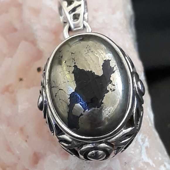 Pyrite in Magnetite Sterling Silver Pendant - Picture 2 of 6